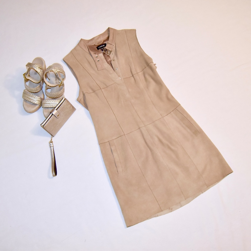 bebe Faux Suede Dress 👗 w/Pockets & Buckle Detail